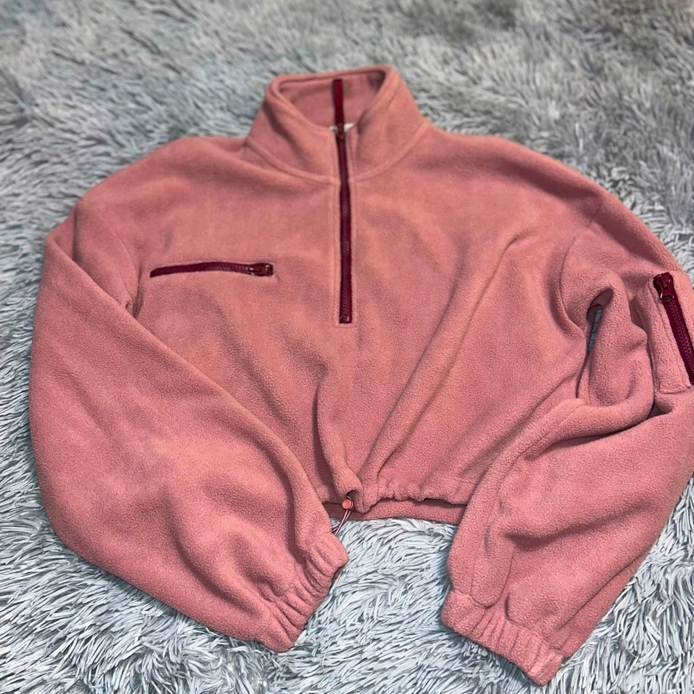 Cropped Fleece Pullover Dust Pink